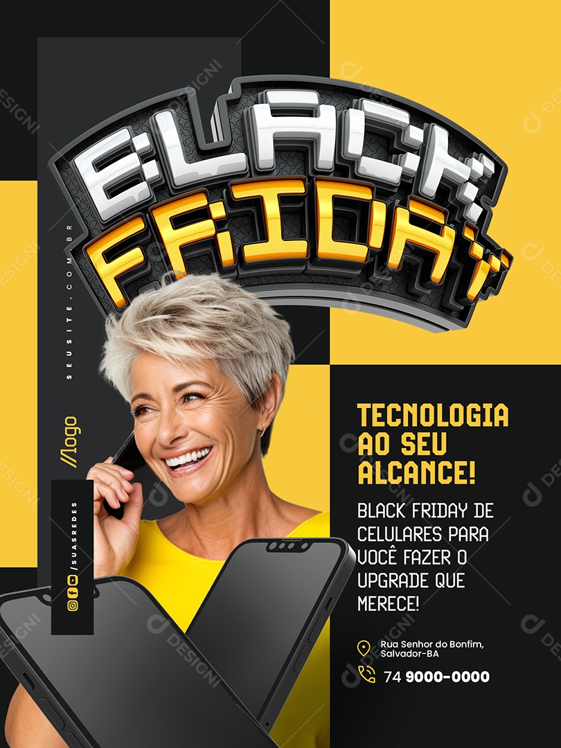 Black Friday Loja de Celulares Encarte Tecnologia ao Seu Alcance Social Media PSD Editável