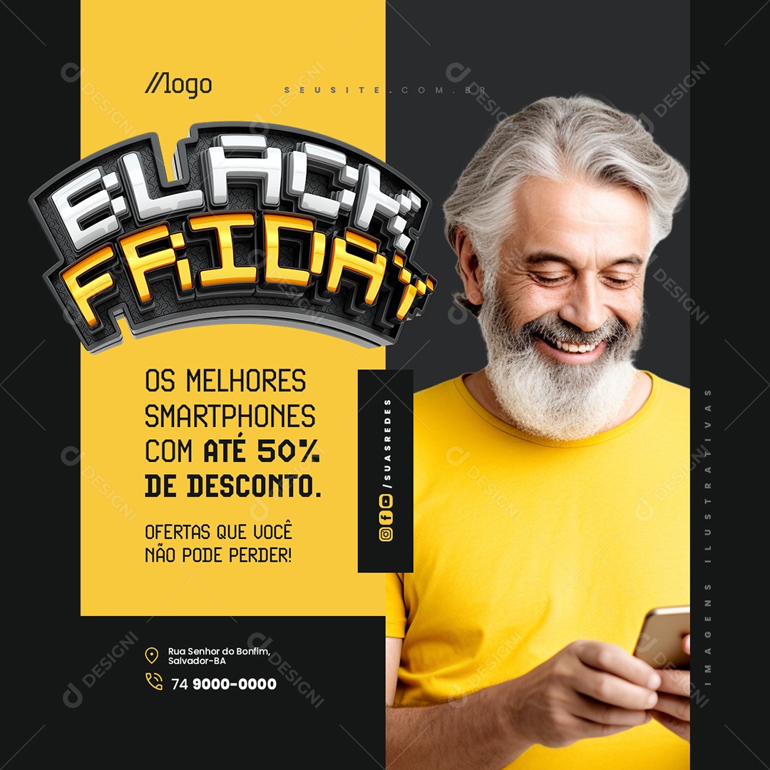 Black Friday Loja de Celulares Os Melhores Smartphones Social Media PSD Editável