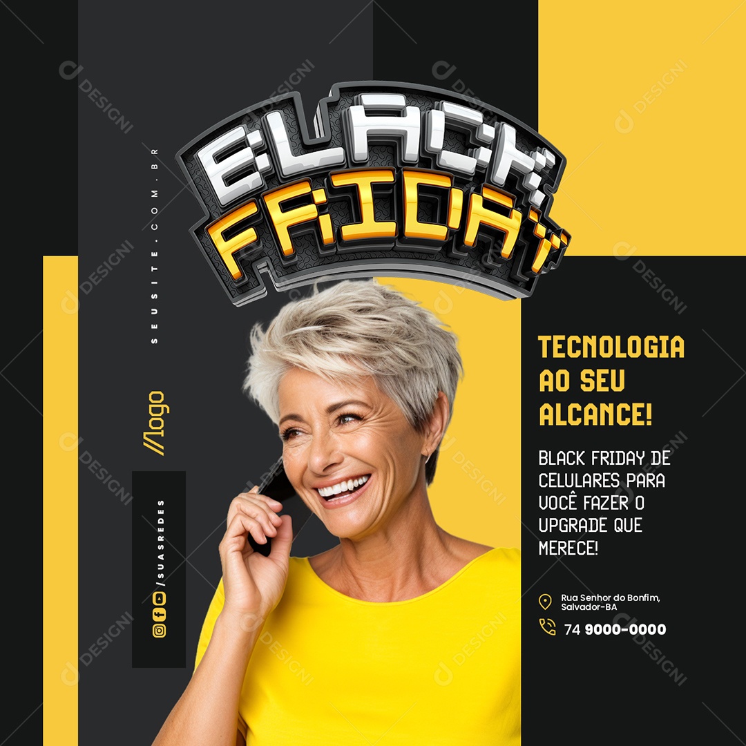 Black Friday Loja de Celulares Tecnologia ao Seu Alcance Social Media PSD Editável