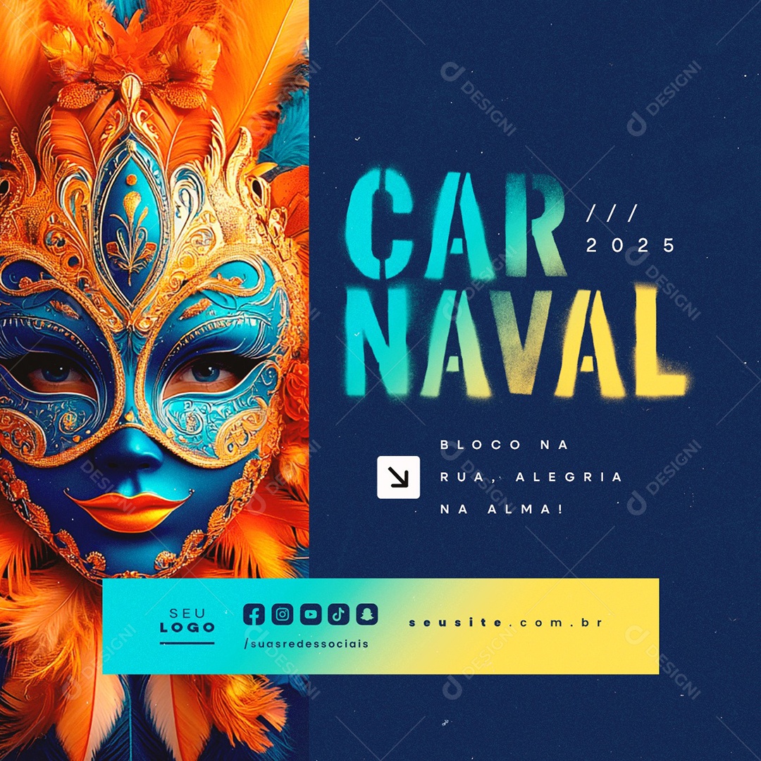 Carnaval 2025 Bloco na Rua Social Media PSD Editável