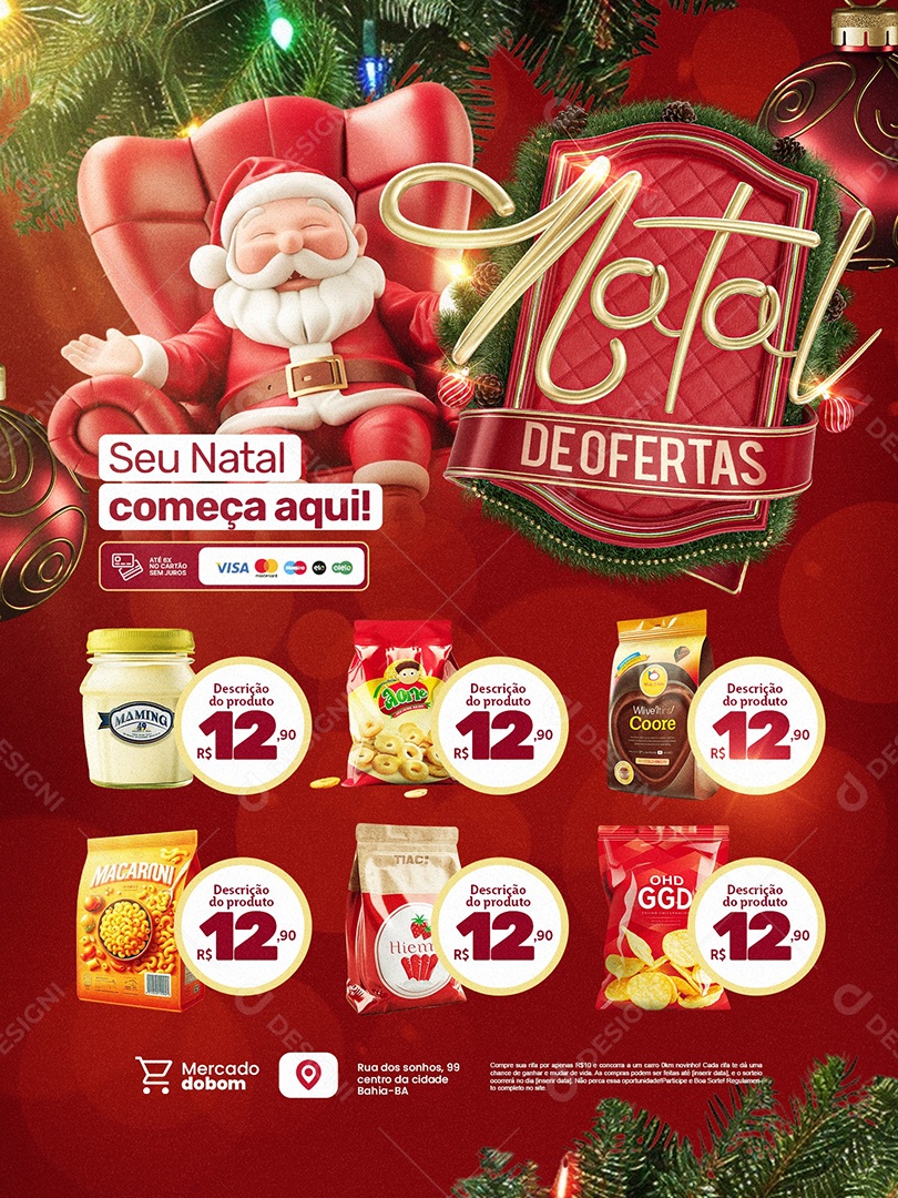 Encarte Natalino Natal de Ofertas Supermercado Social Media PSD Editável