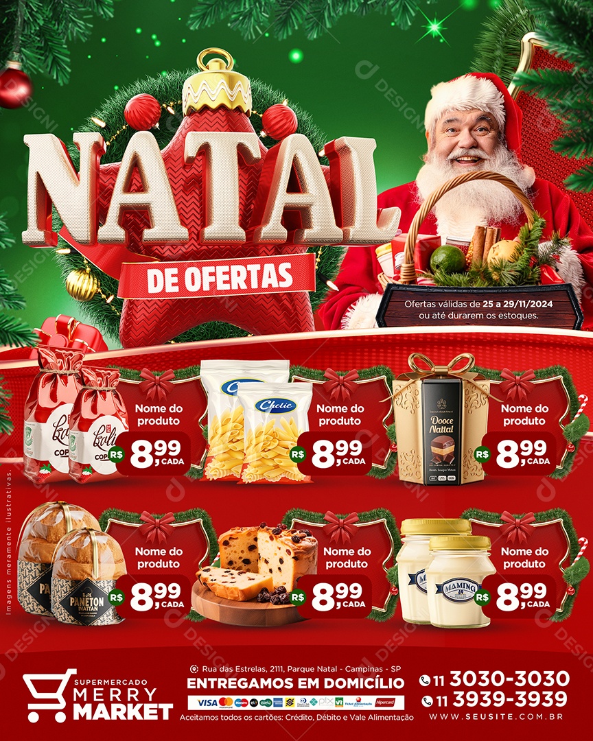 Tabloide Natalino Natal de Ofertas Supermercado Social Media PSD Editável