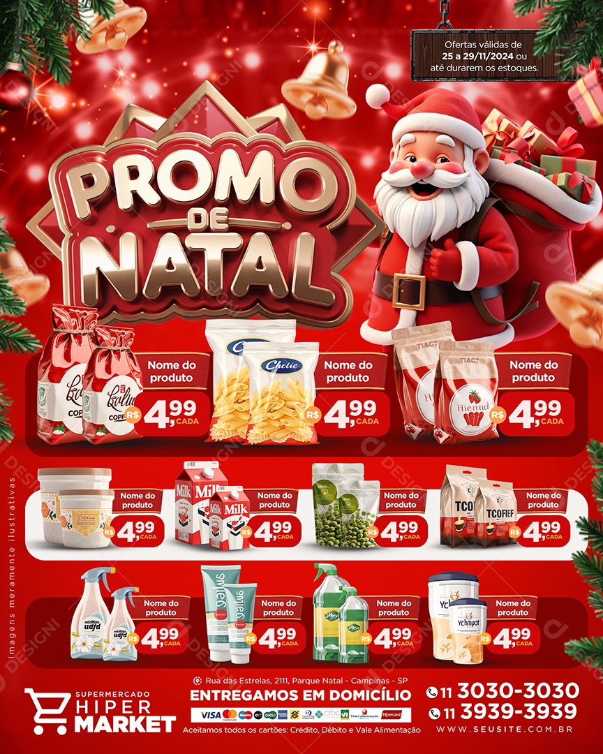 Tabloide Natalino Promo de Natal Supermercado Social Media PSD Editável