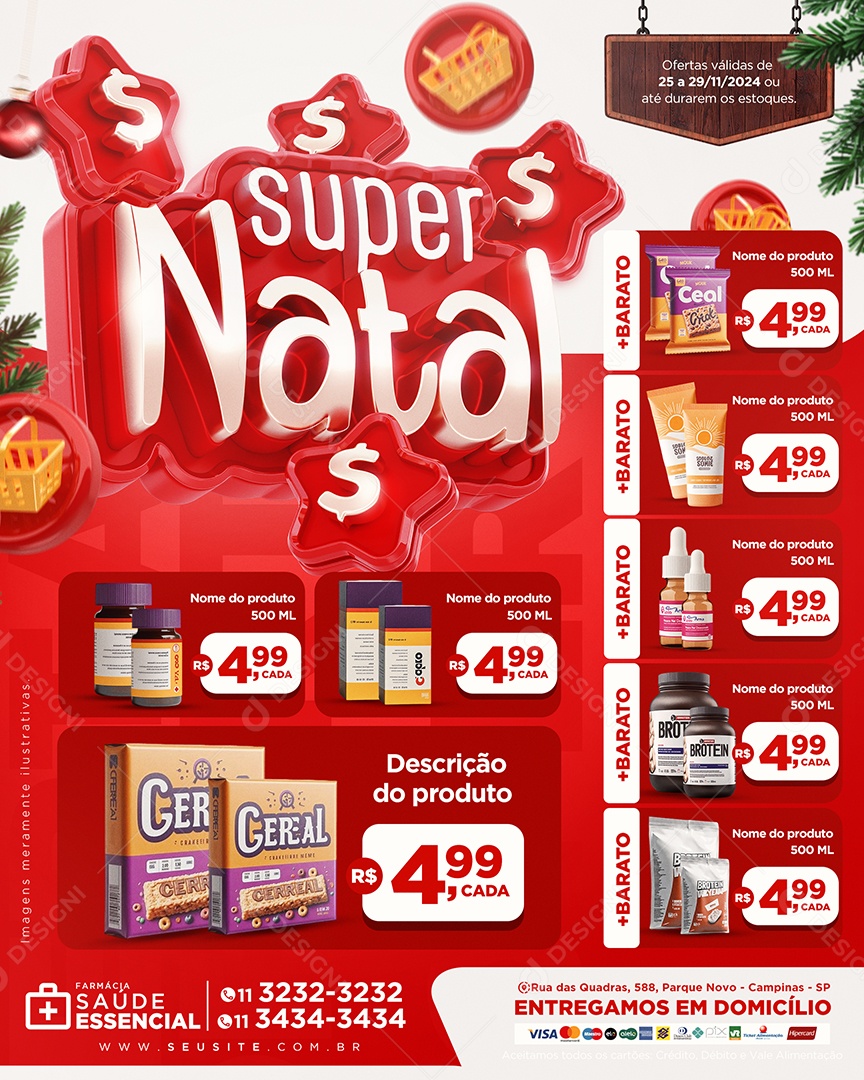 Tabloide Natalino Ofertas de Natal Farmácia Social Media PSD Editável