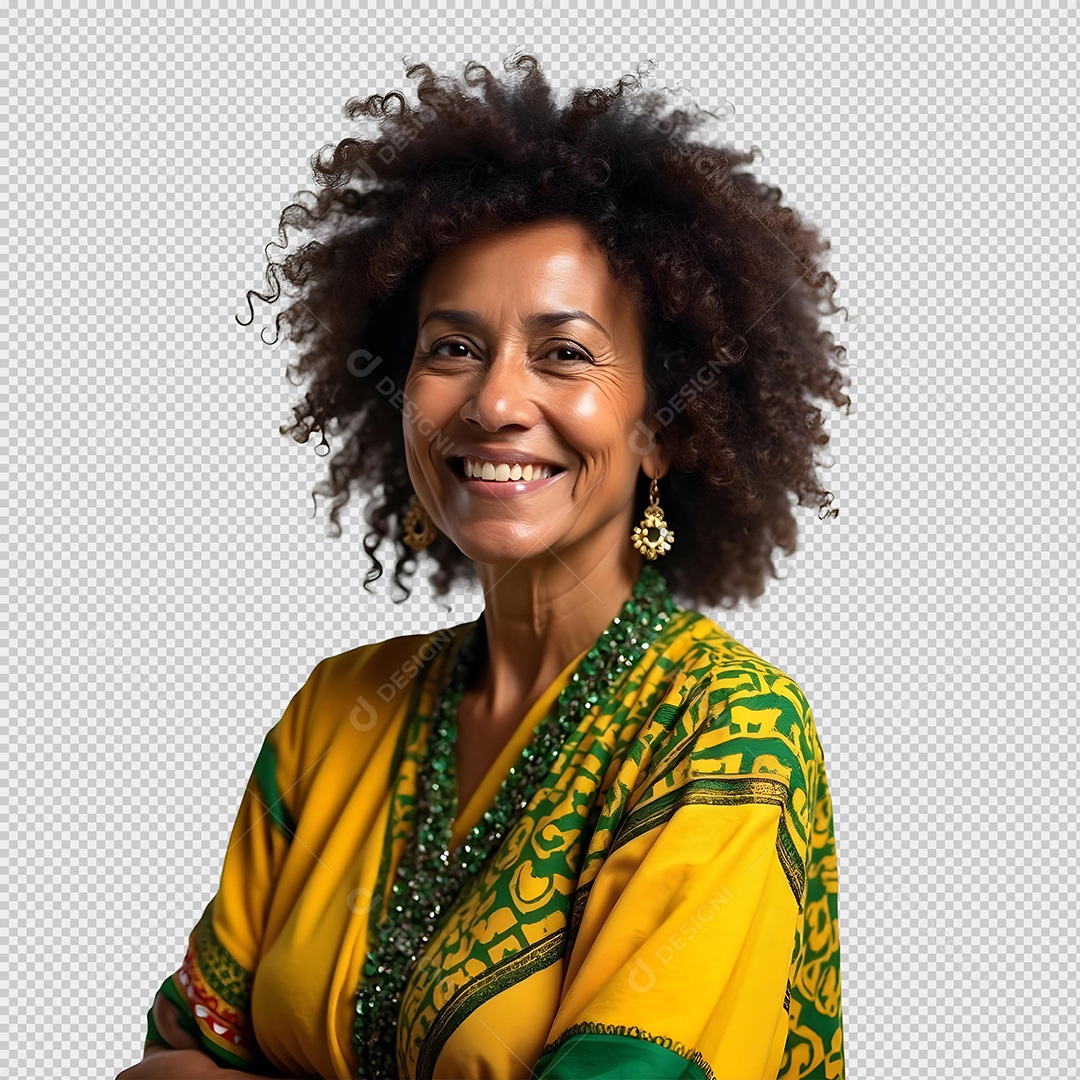 Mulher Sorridente Vestida de Amarelo Brasileira para Composição PSD