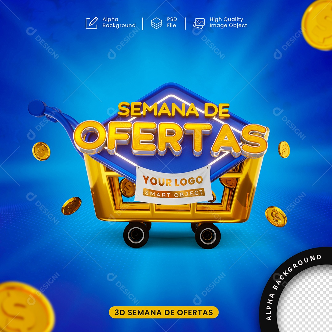 Selo 3D Carrinho Semana de Ofertas Para Composição PSD
