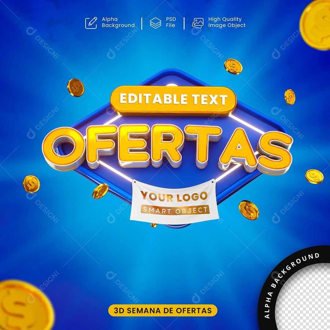 Selo 3D Ofertas Texto Editável Para Composição PSD