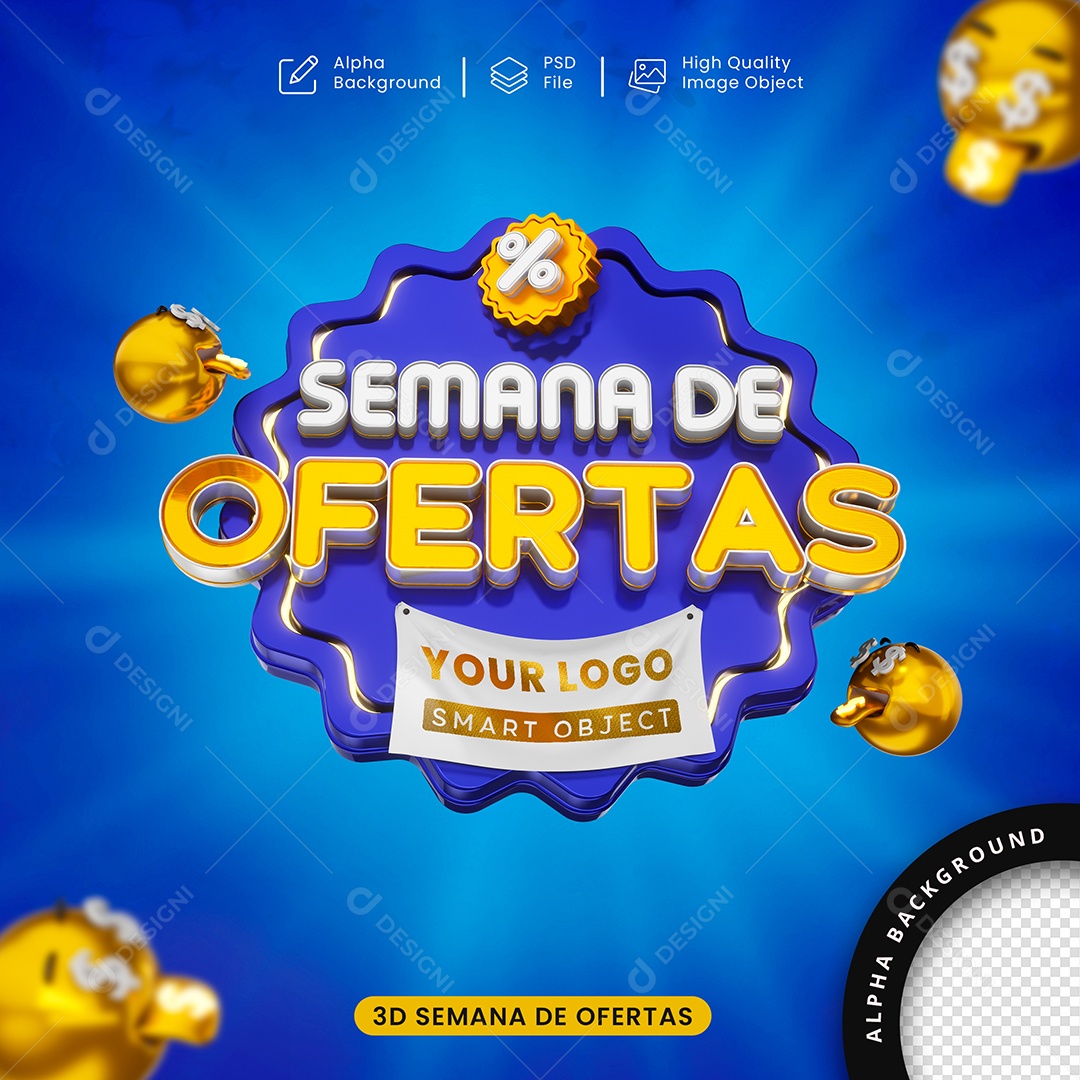 Selo 3D Semana de Ofertas Para Composição PSD