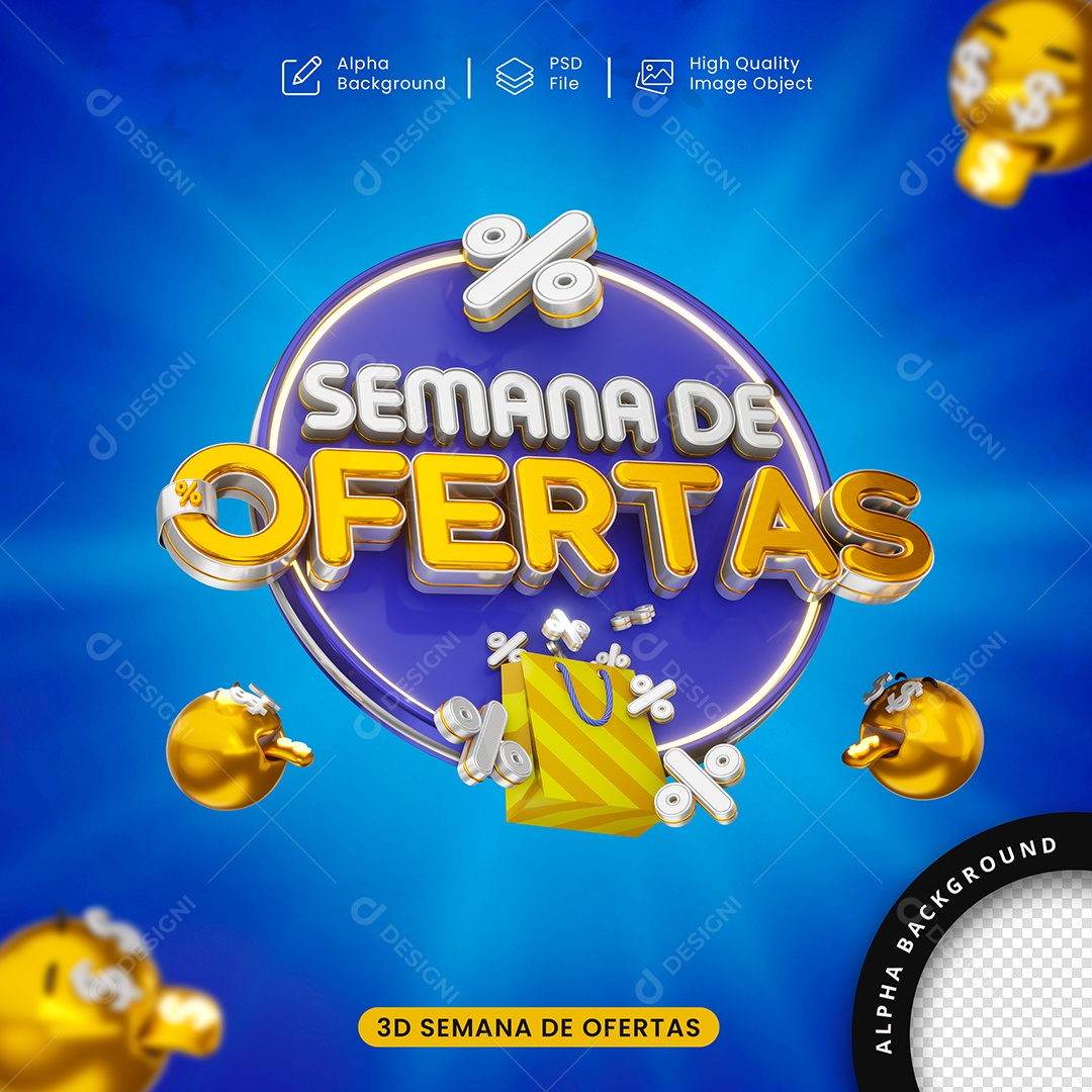 Selo 3D Semana de Ofertas Para Composição PSD