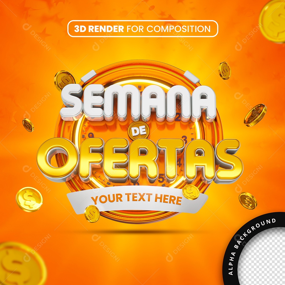 Selo 3D Semana de Ofertas Laranja Para Composição PSD