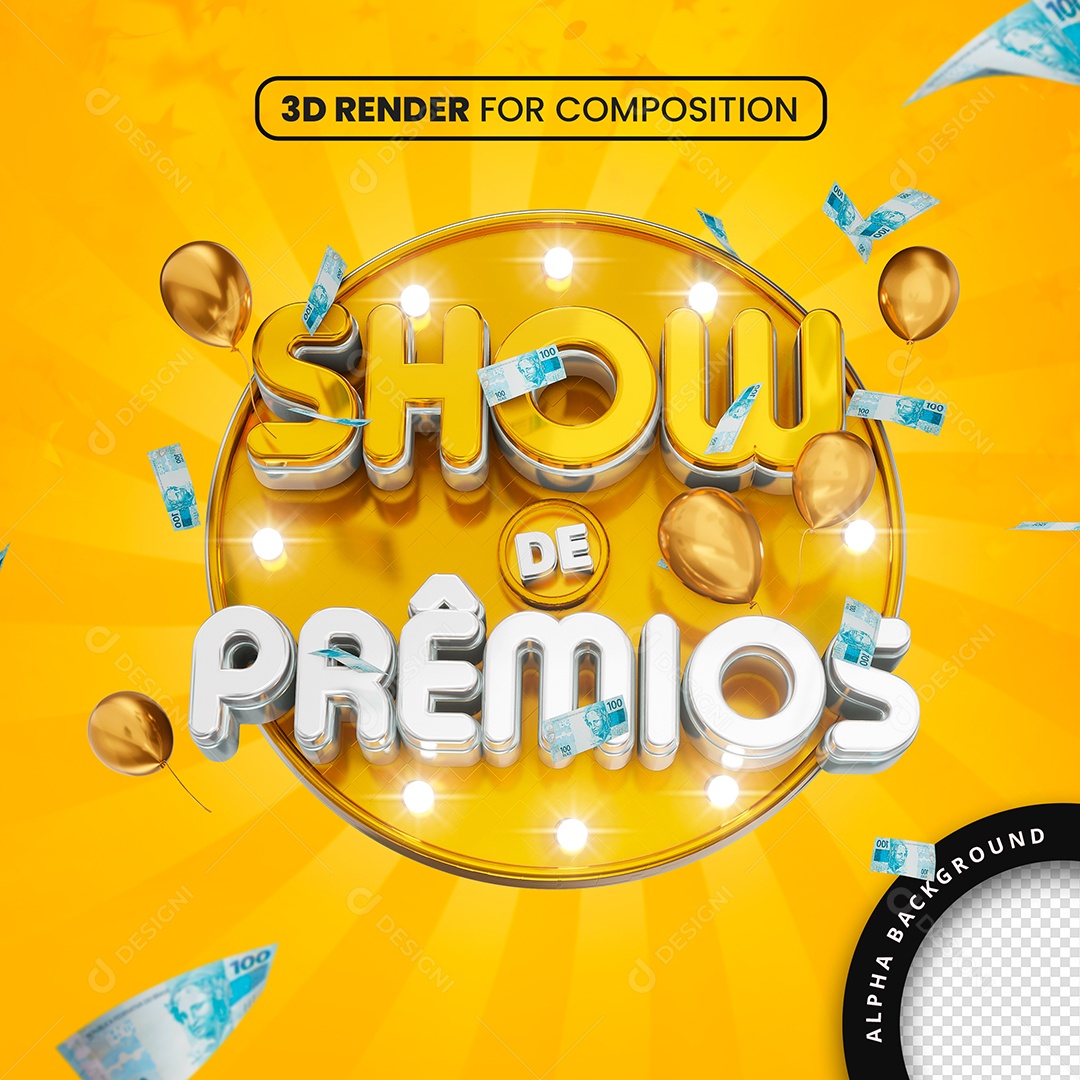 Selo 3D Show de Prêmios Amarelo Para Composição PSD