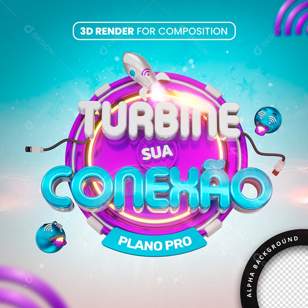 Selo 3D Turbine sua Conexão Laranja Para Composição PSD