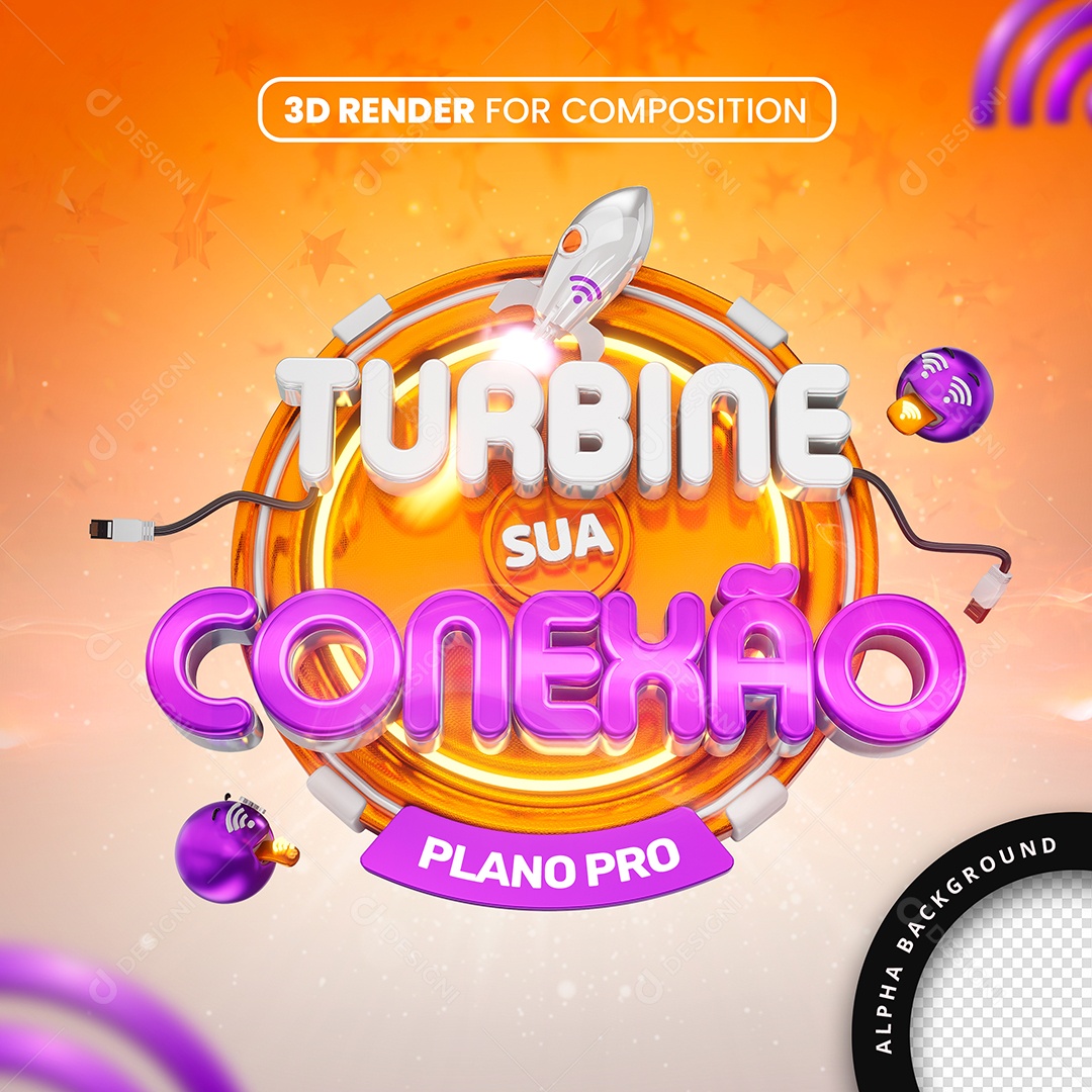Selo 3D Turbine sua Conexão Laranja Para Composição PSD