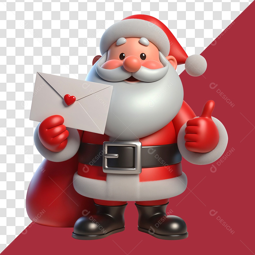 Personagem Papai Noel Segurando Carta Elemento 3D Para Composição PSD