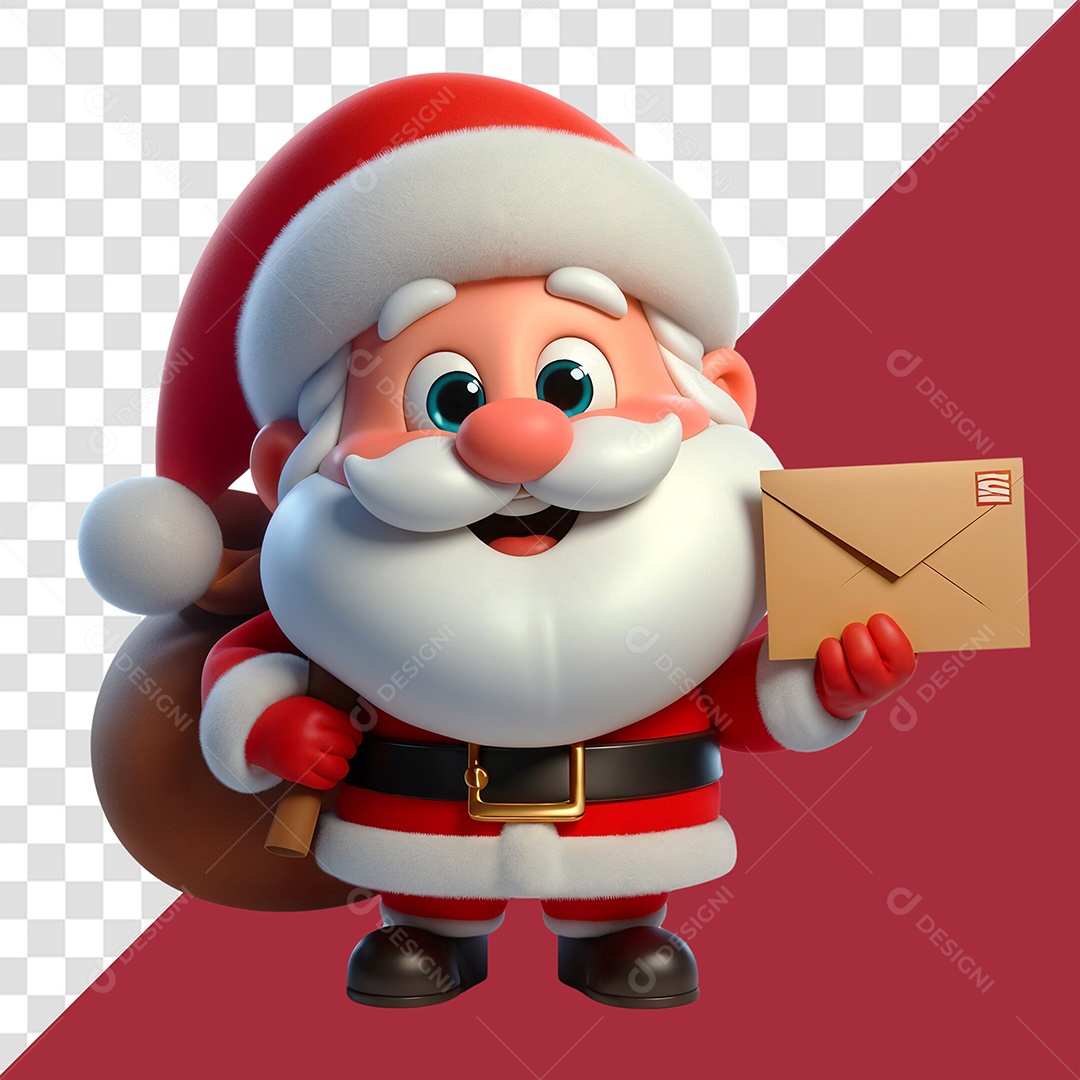 Personagem Papai Noel Segurando Carta Elemento 3D Para Composição PSD