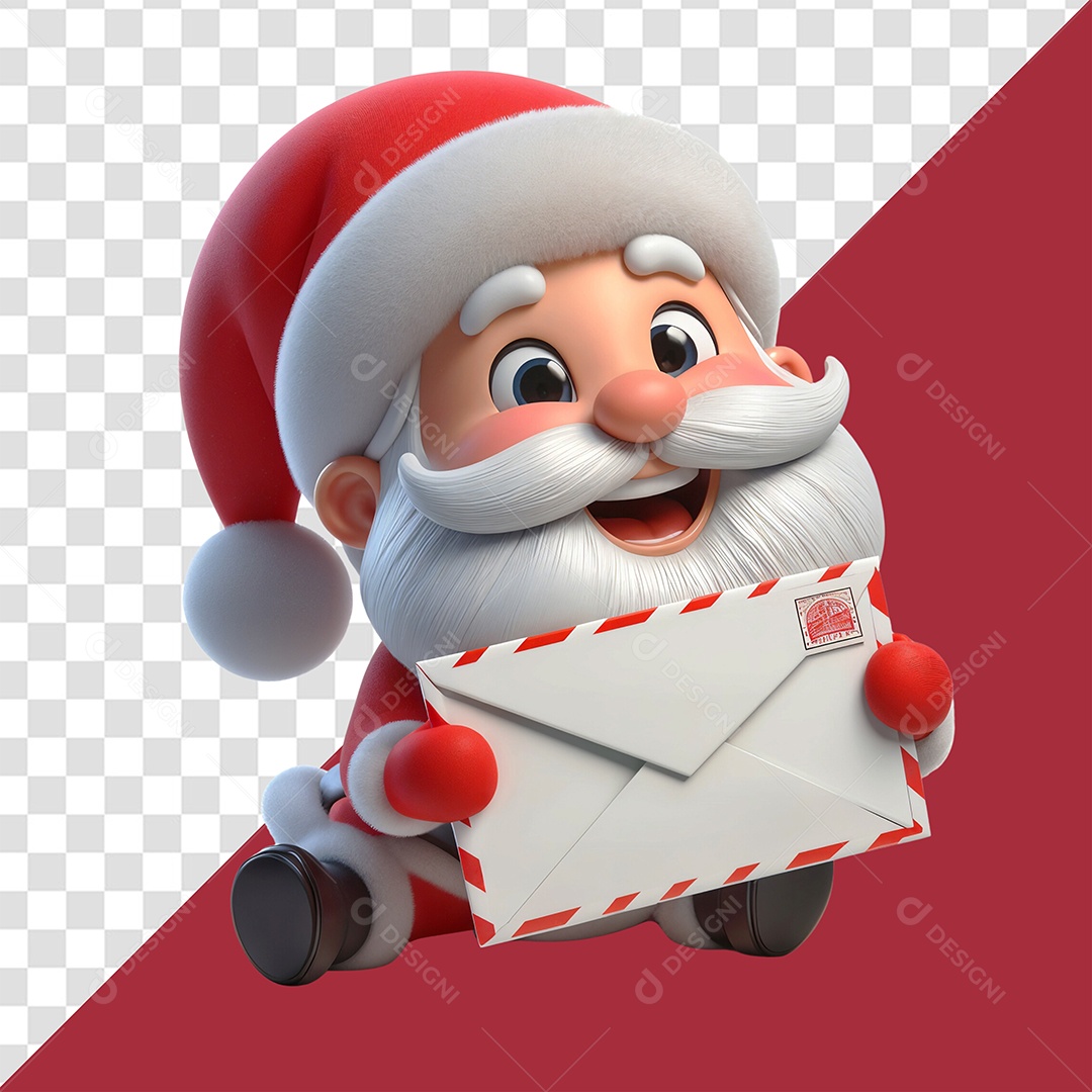 Personagem Papai Noel Feliz Segurando Carta Elemento 3D Para Composição PSD