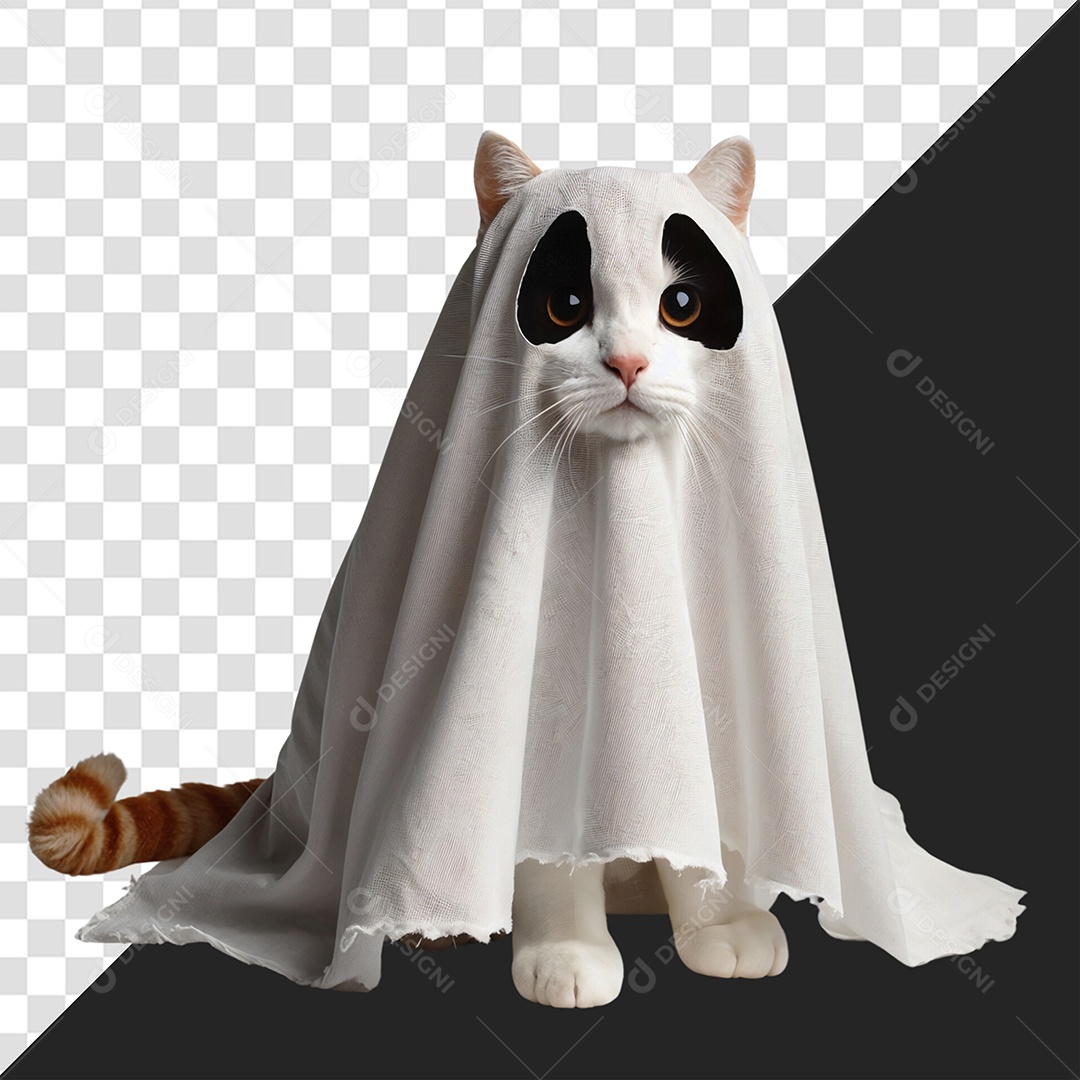 Gato Com Fantasia de Fantasma Elemento 3D para Composição PSD
