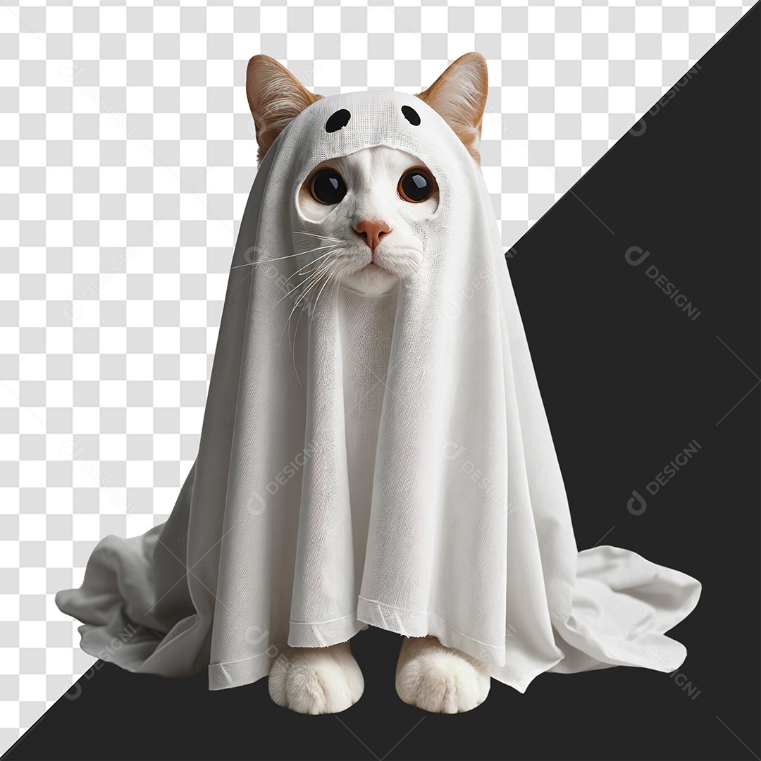 Gato Com Fantasia de Fantasma Elemento 3D para Composição PSD