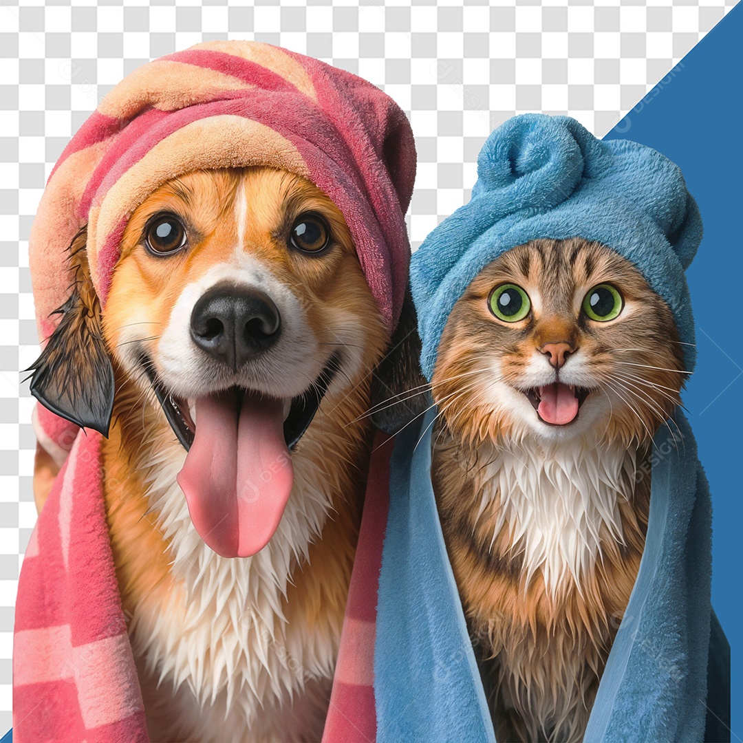 Gato e Cachorro De Toalha Elemento 3D para Composição PSD