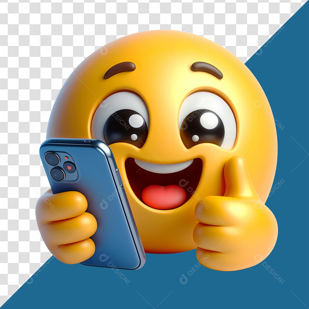 Emoji Com Celular Fazendo Celular de Positivo Elemento 3D para Composição PSD