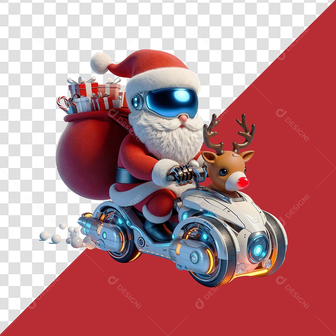 Papai Noel Fazendo Entrega de Presentes Elemento 3D ´para Composição PSD Editável