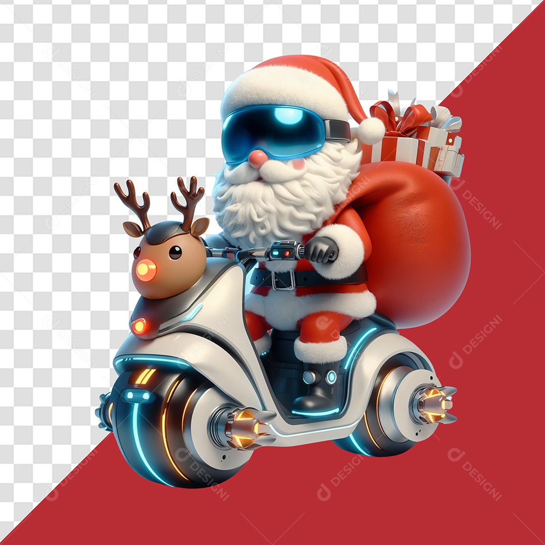 Papai Noel Fazendo Entrega de Presentes Elemento 3D para Composição PSD Editável