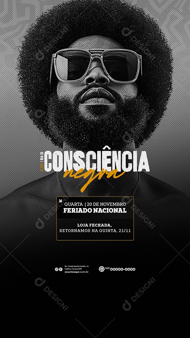 Social Media Story Comunicado Feriado Dia da Consciência Negra PSD Editável