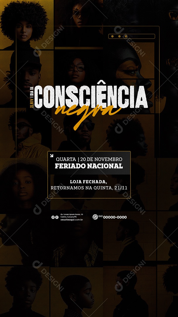 Social Media Story Comunicado Feriado Dia da Consciência Negra PSD Editável