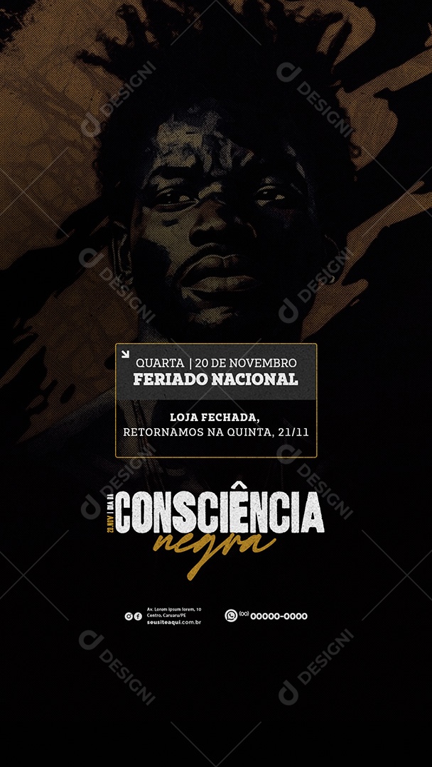 Story Comunicado Feriado Dia da Consciência Negra Social Media PSD Editável