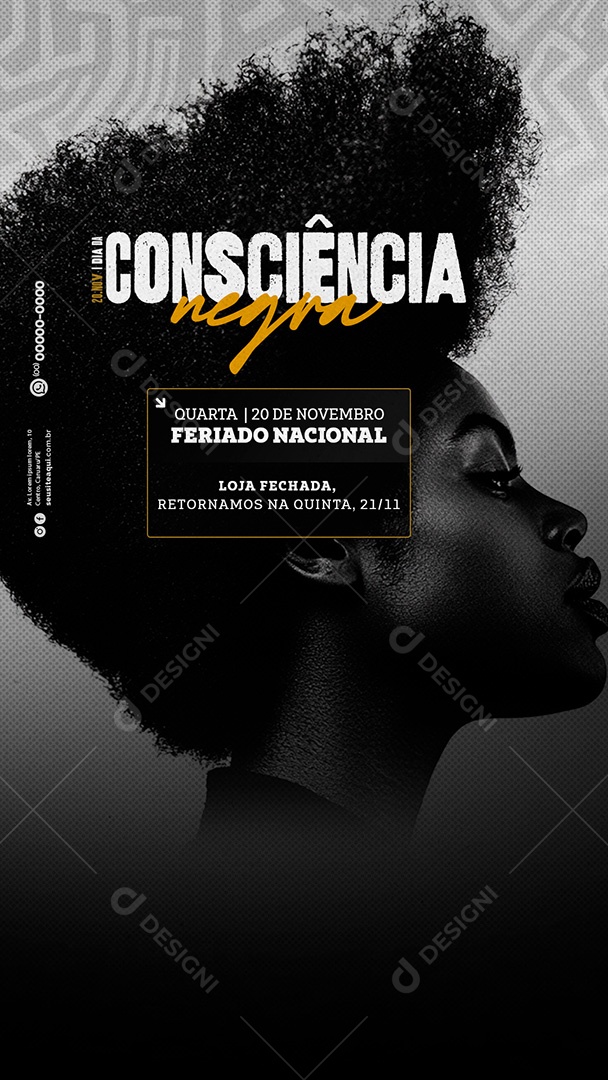 Story Comunicado Feriado Consciência Negra Social Media PSD Editável
