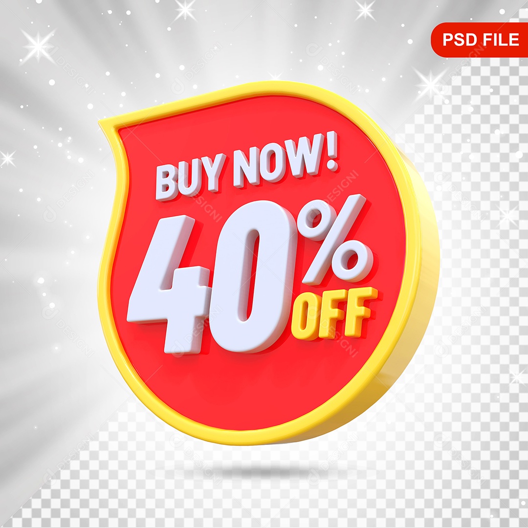 Desconto 40% Colorido Compre Agora Elemento 3D Para Composição PSD