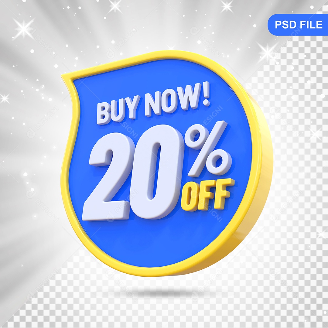 Desconto 20% Colorido Compre Agora Elemento 3D Para Composição PSD