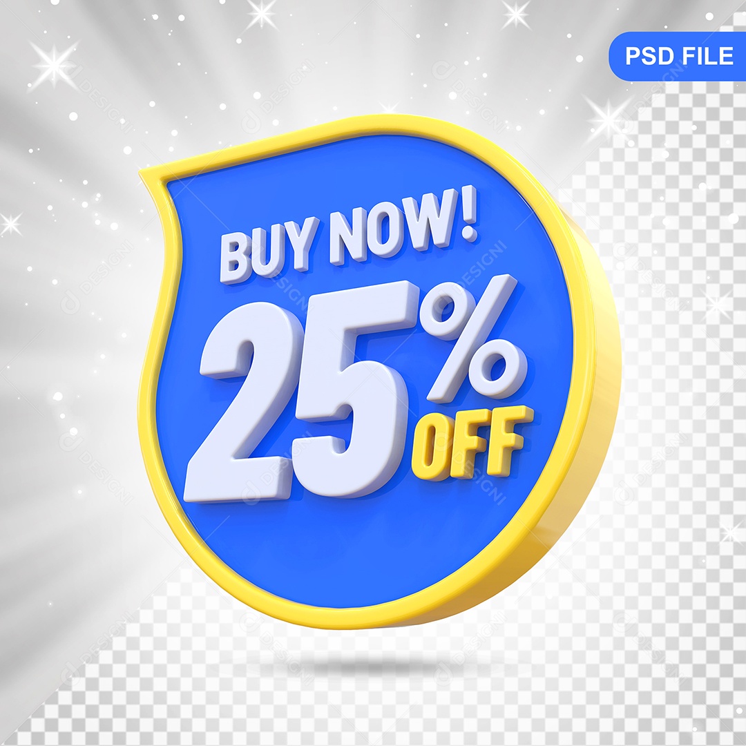 Desconto 25% Colorido Compre Agora Elemento 3D Para Composição PSD