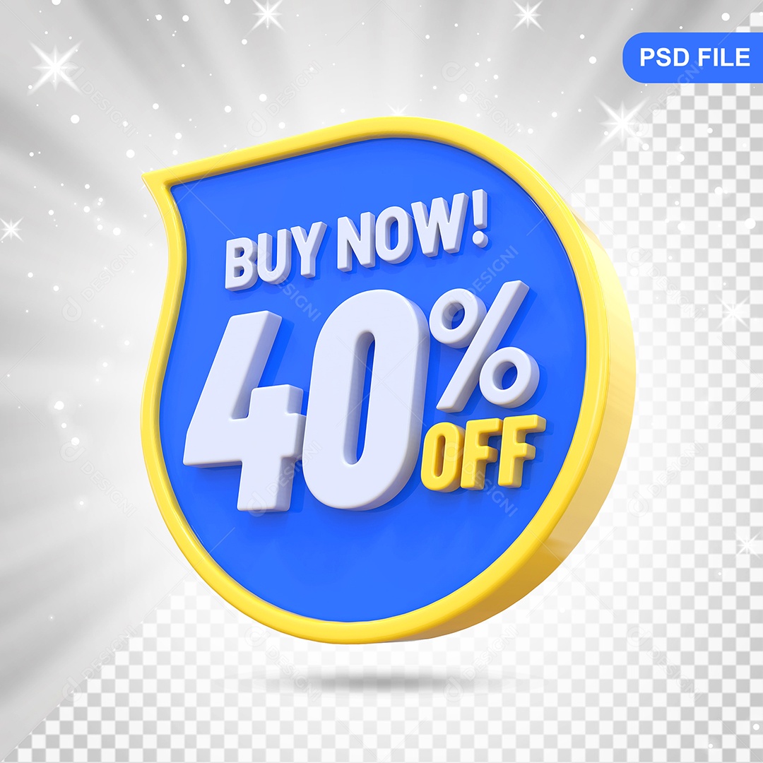 Desconto 40% Colorido Compre Agora Elemento 3D Para Composição PSD