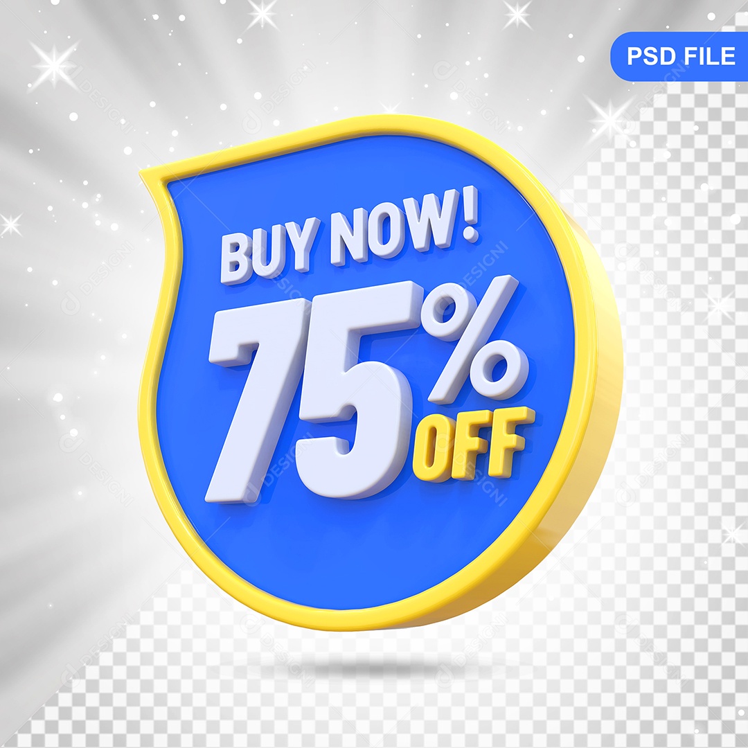 Desconto 75% Colorido Compre Agora Elemento 3D Para Composição PSD