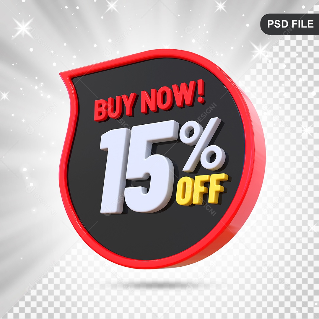 Desconto 15% Colorido Compre Agora Elemento 3D Para Composição PSD