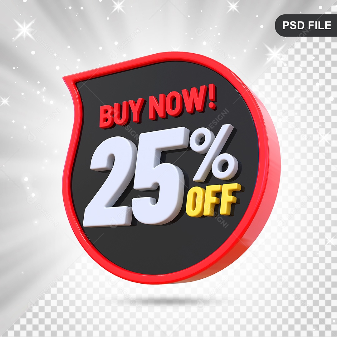 Desconto 25% Colorido Compre Agora Elemento 3D Para Composição PSD