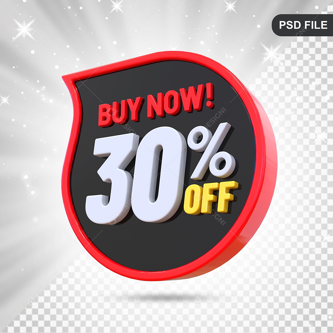 Desconto 30% Colorido Compre Agora Elemento 3D Para Composição PSD