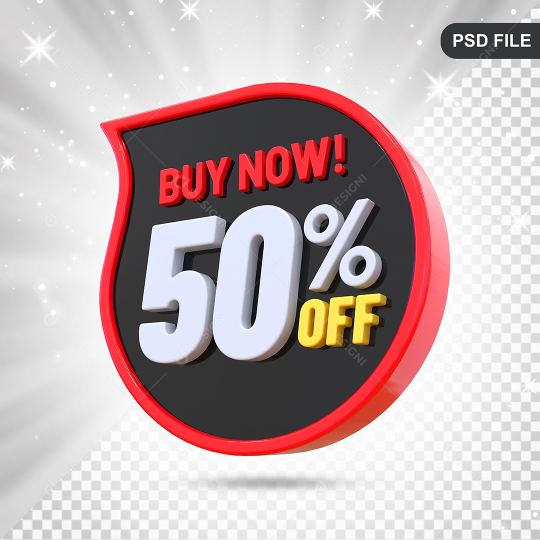 Desconto 50% Colorido Compre Agora Elemento 3D Para Composição PSD