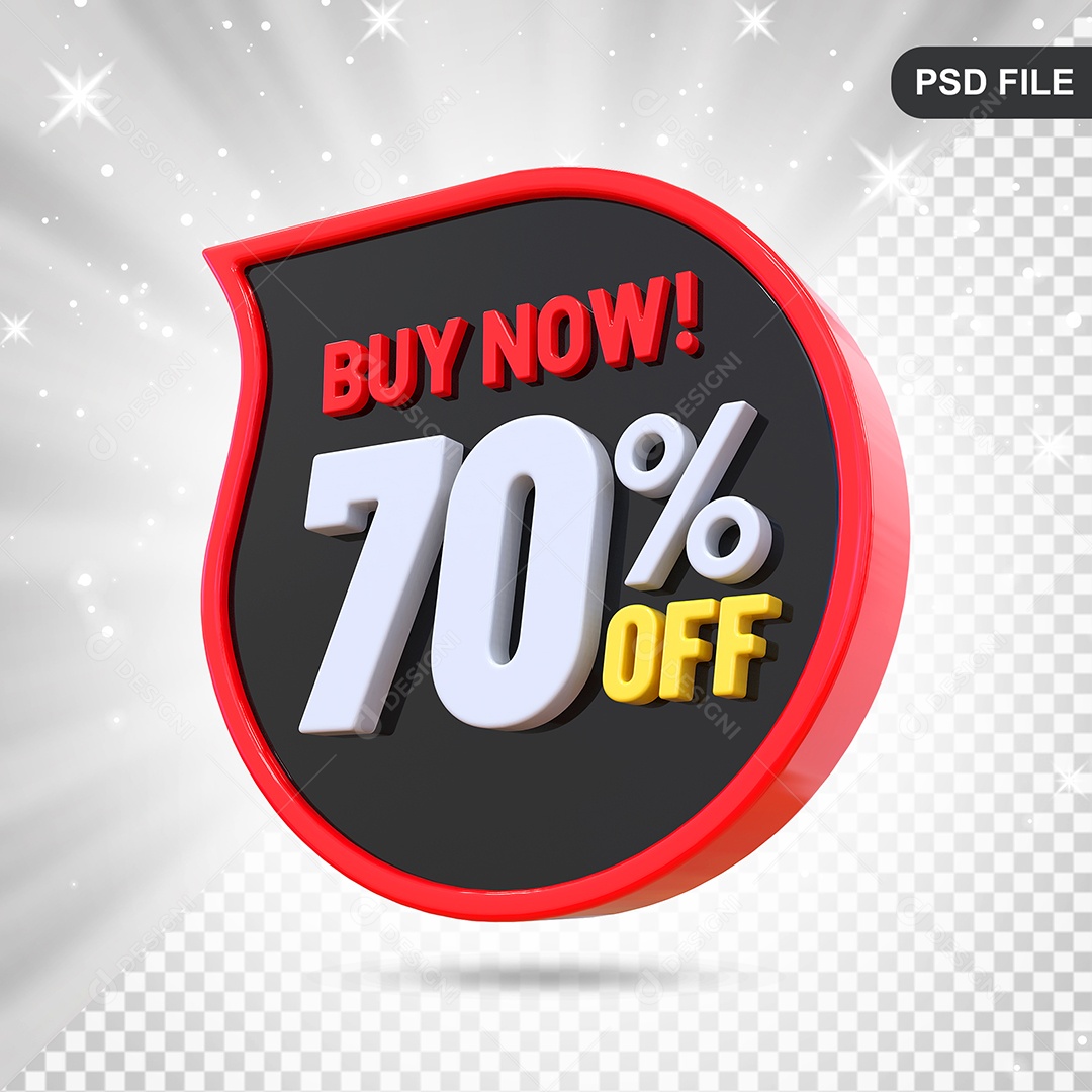 Desconto 70% Colorido Compre Agora Elemento 3D Para Composição PSD