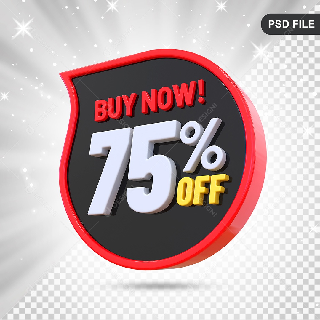 Desconto 75% Colorido Compre Agora Elemento 3D Para Composição PSD