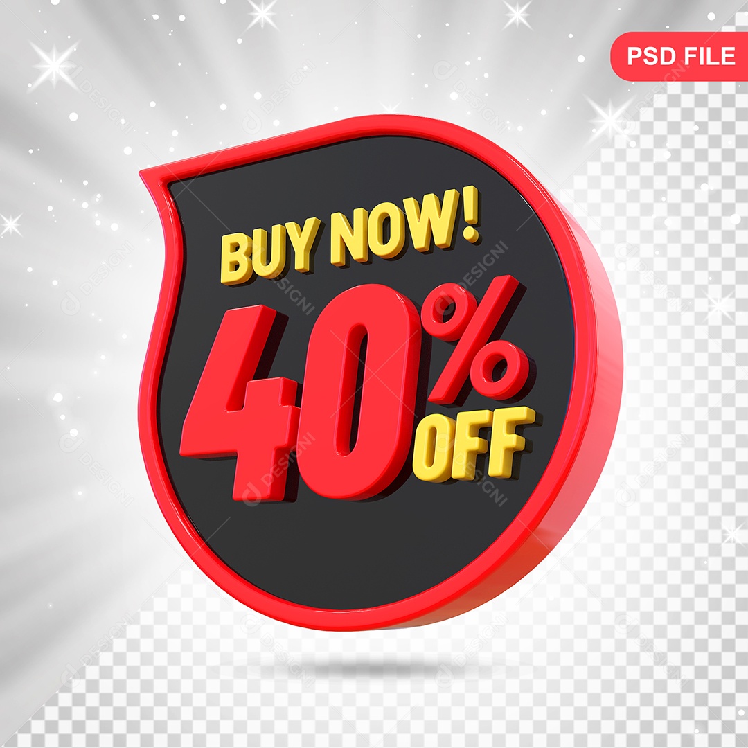 Desconto 40% Colorido Compre Agora Elemento 3D Para Composição PSD