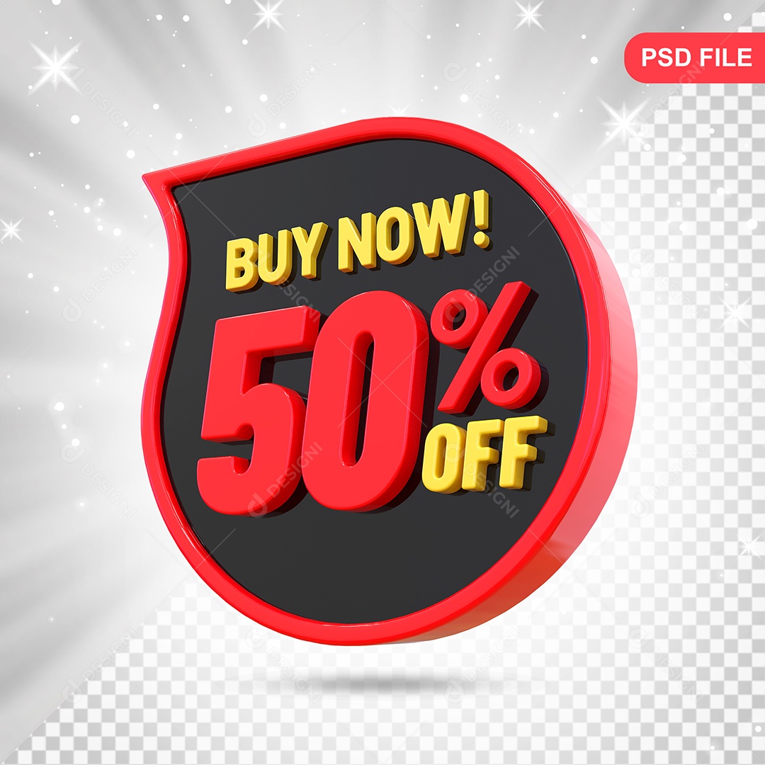 Desconto 50% Colorido Compre Agora Elemento 3D Para Composição PSD