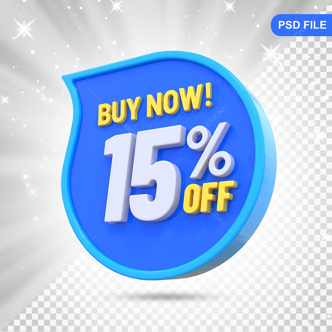 Desconto 15% Colorido Compre Agora Elemento 3D Para Composição PSD