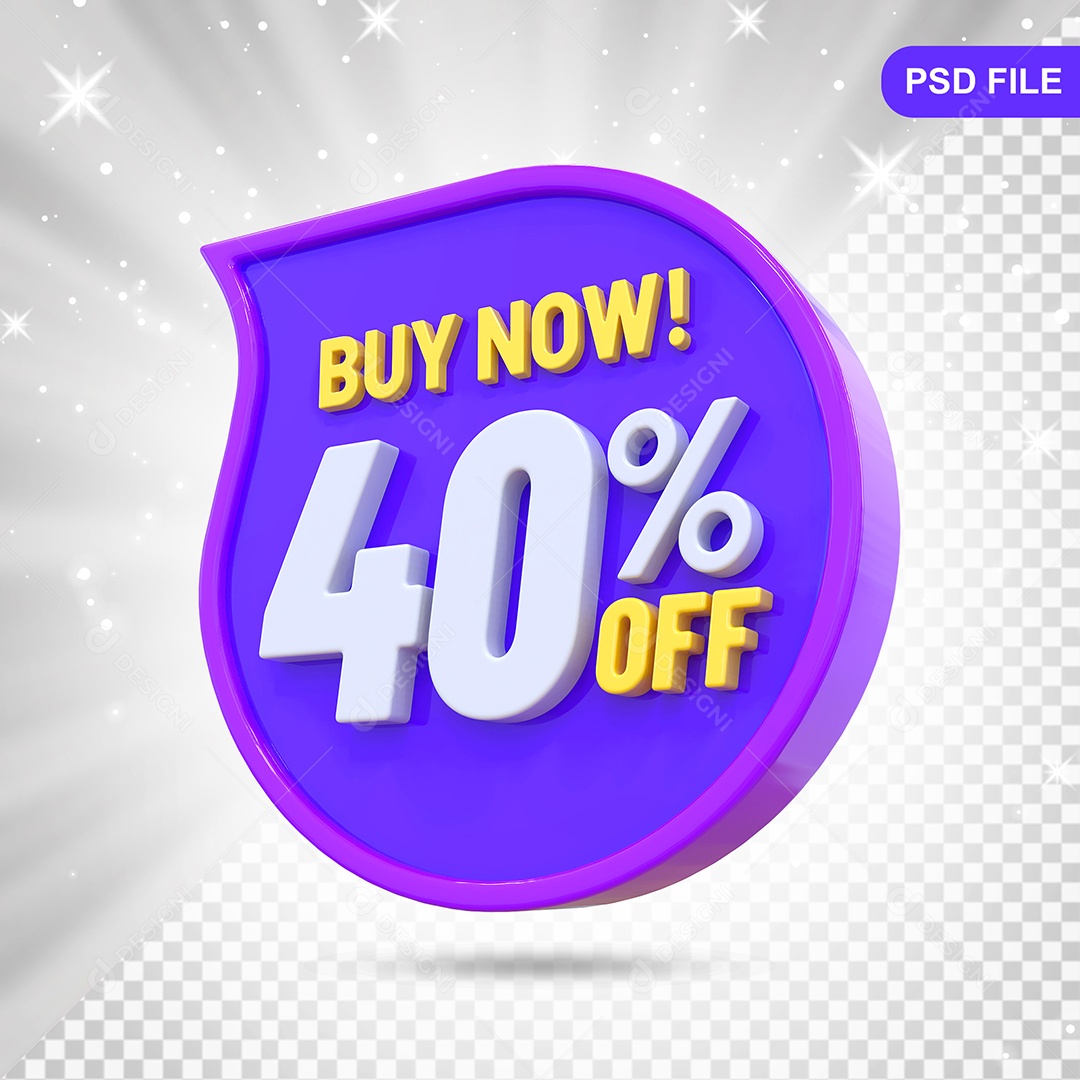 Desconto 40% Colorido Compre Agora Elemento 3D Para Composição PSD