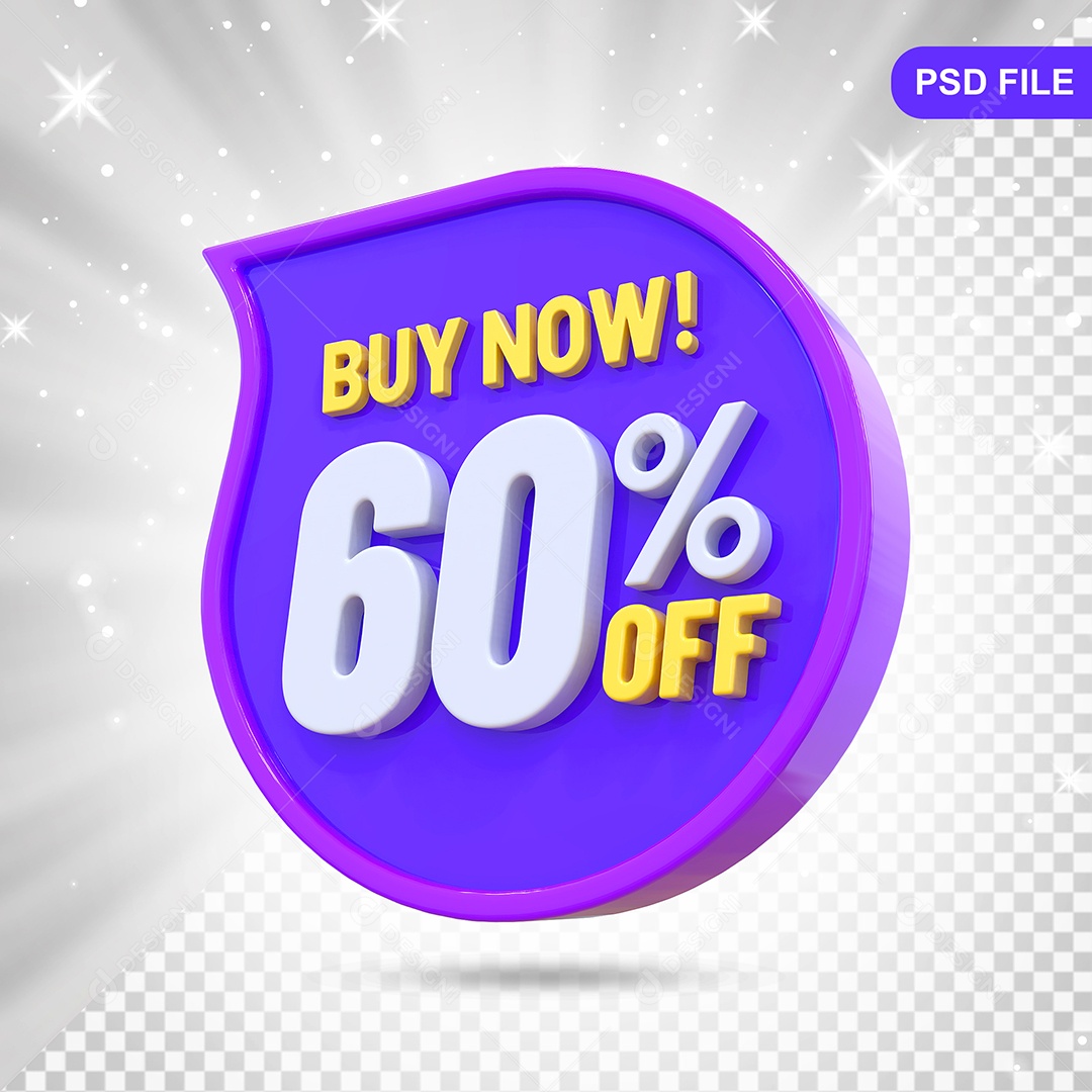 Desconto 60% Colorido Compre Agora Elemento 3D Para Composição PSD