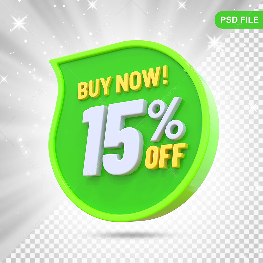 Desconto 15% Colorido Elemento 3D Para Composição PSD