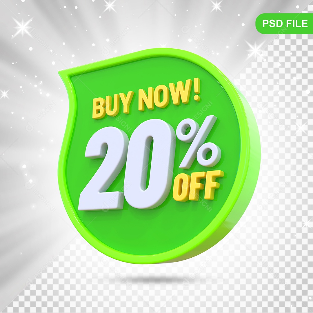 Desconto 20% Colorido Elemento 3D Para Composição PSD