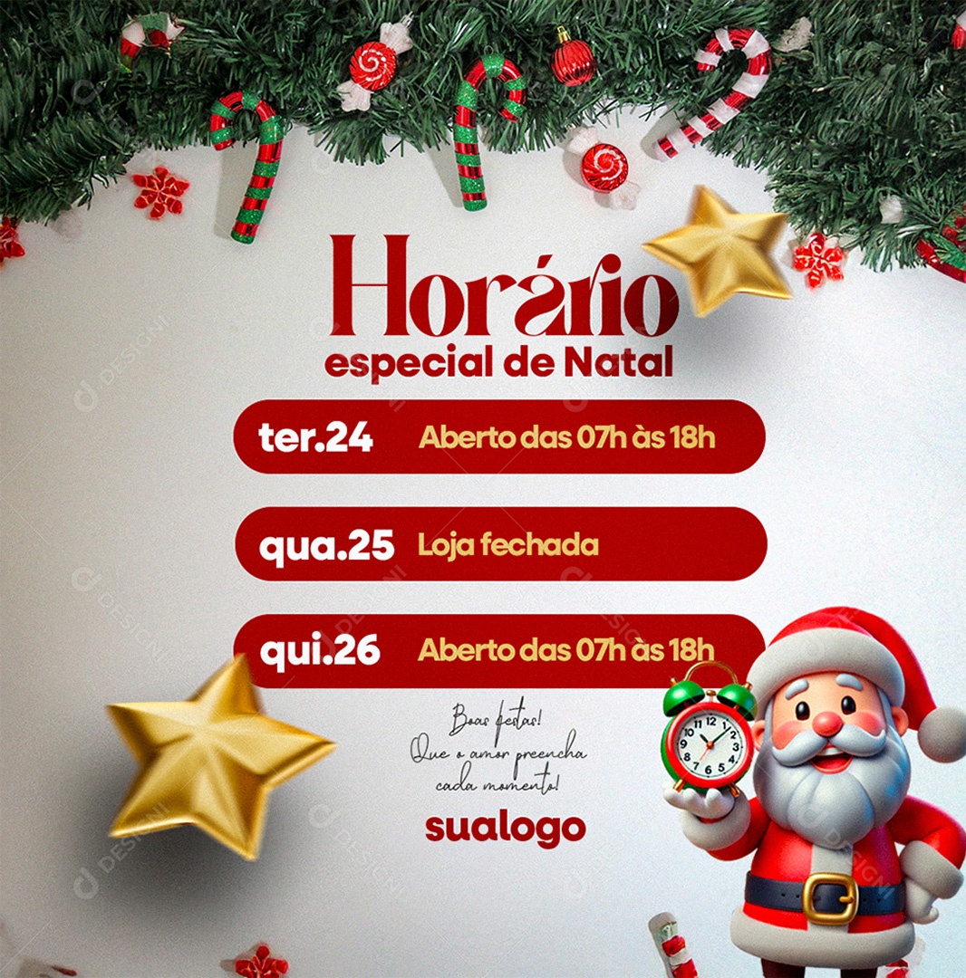Horário de Funcionamento Especial de Natal Social Media PSD Editável