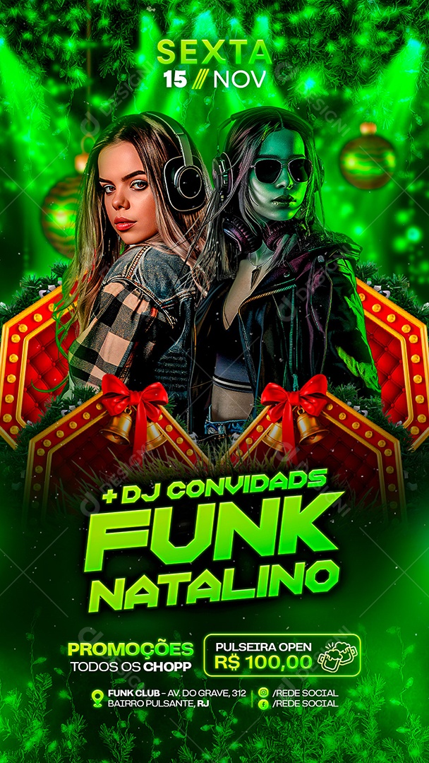 Story Flyer Natalino DJ Convidade Funk Natalino Social Media PSD Editável